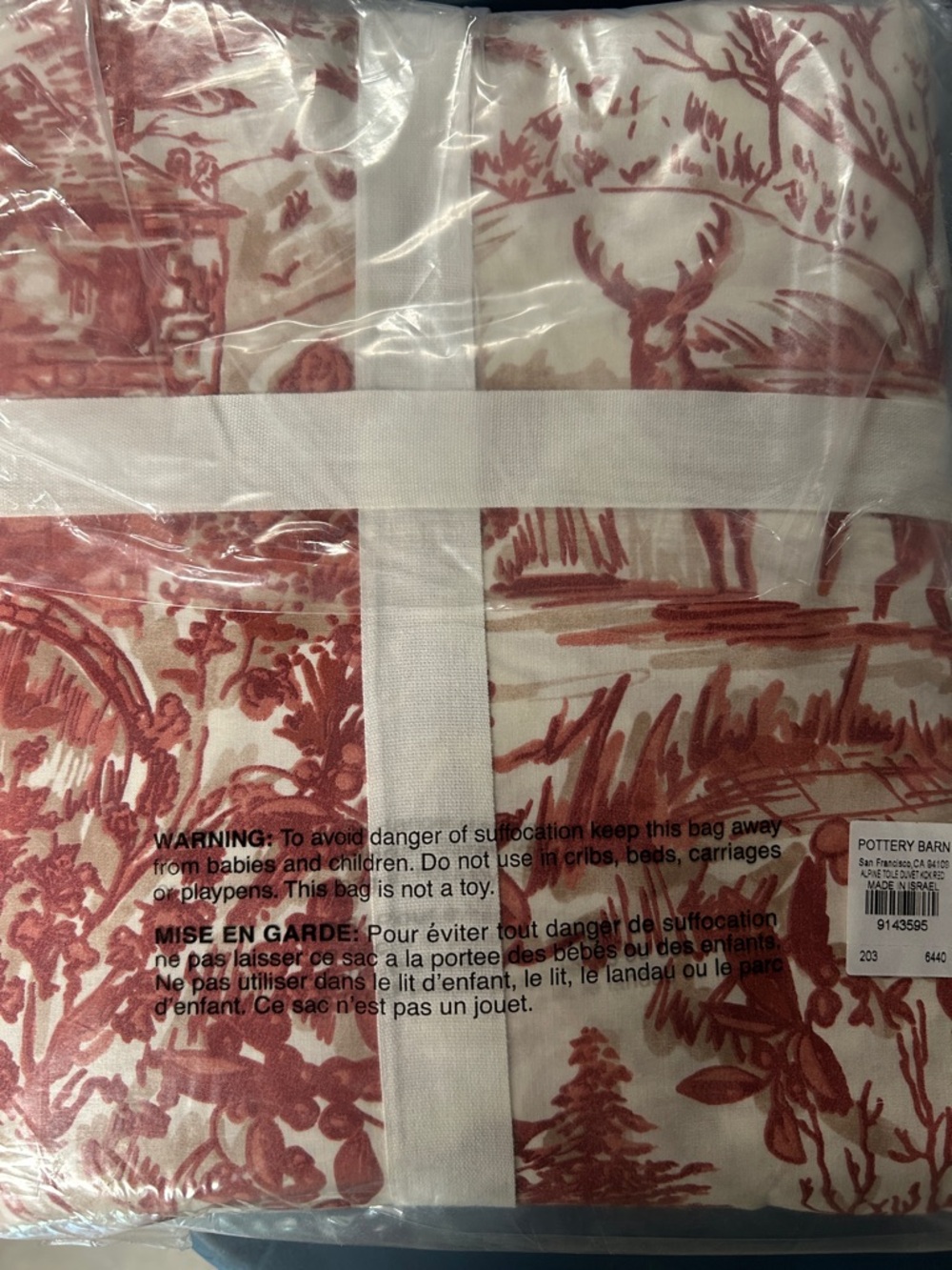 NWT Pottery Barn Red on Cream Alpine Toile King/Cal King Duvet Cover - Picture 2 of 2